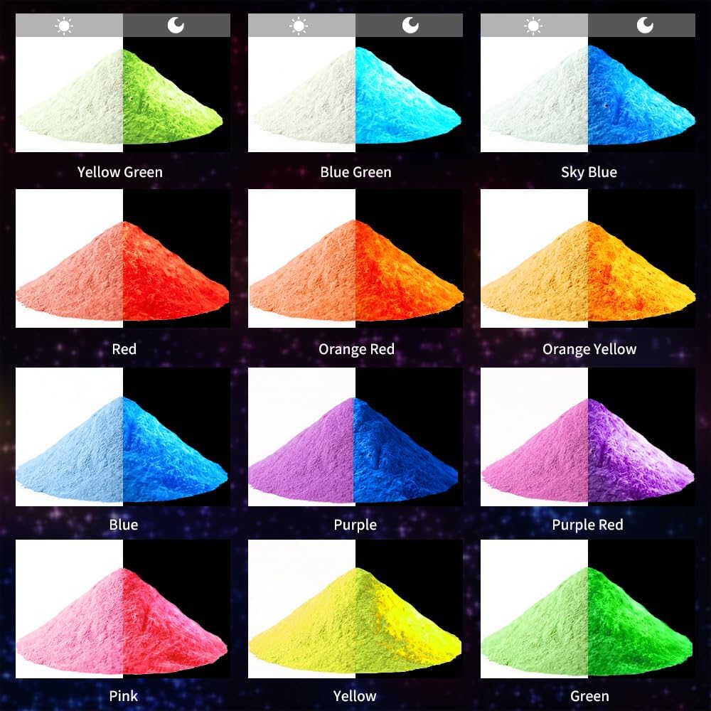 TQELFSS 12 color glow in the dark pigment powder set with jars and UV lamp - 2