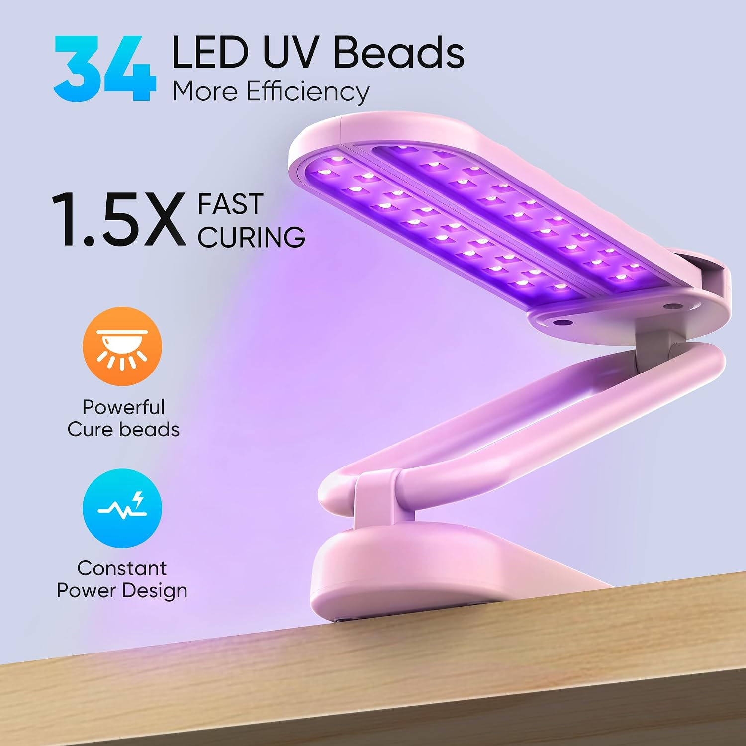 Pink cordless UV resin lamp with foldable stand and LCD timer - 2