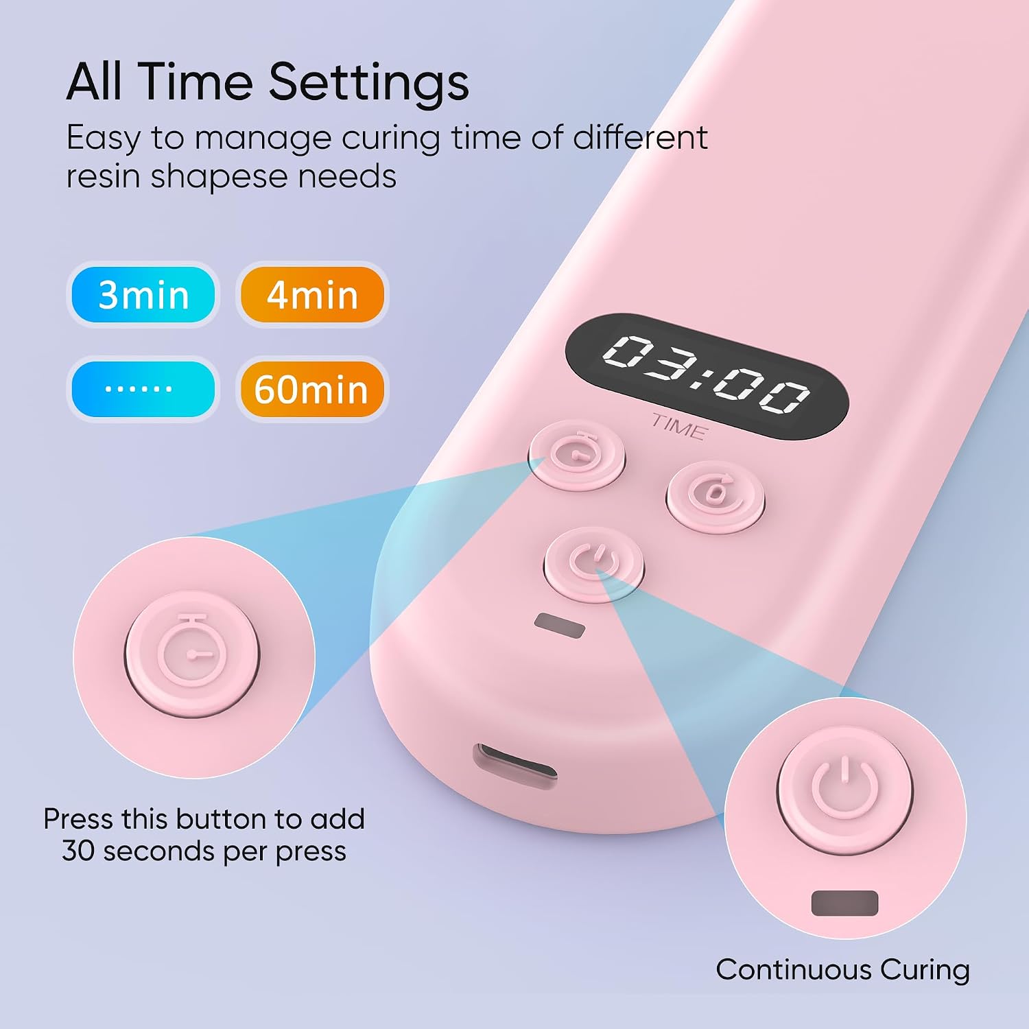 Pink cordless UV resin lamp with foldable stand and LCD timer - 3