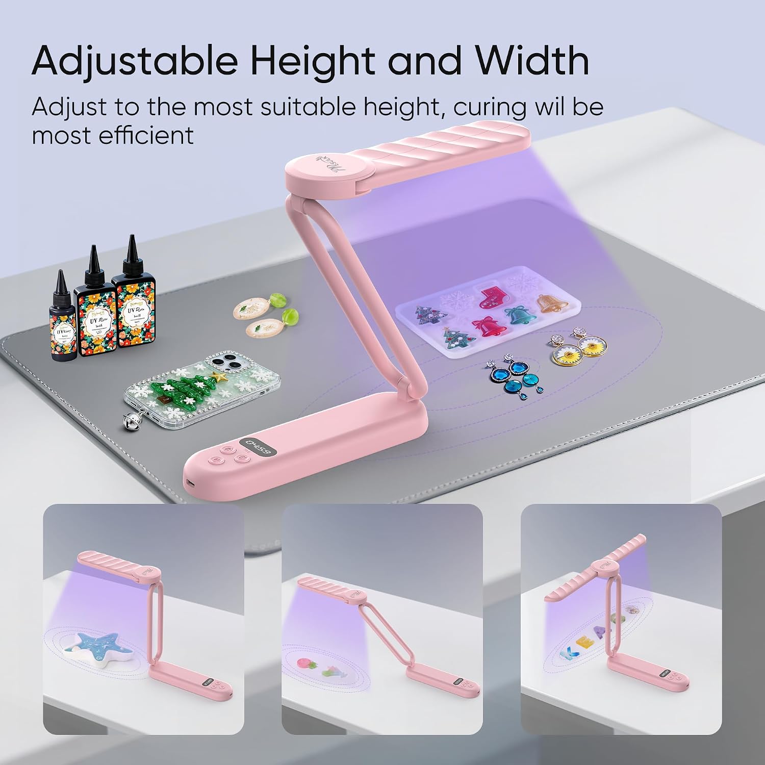 Pink cordless UV resin lamp with foldable stand and LCD timer - 4
