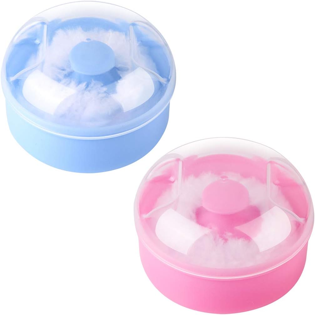 Baby powder puff container: 2-Pack Pink & Blue Cases