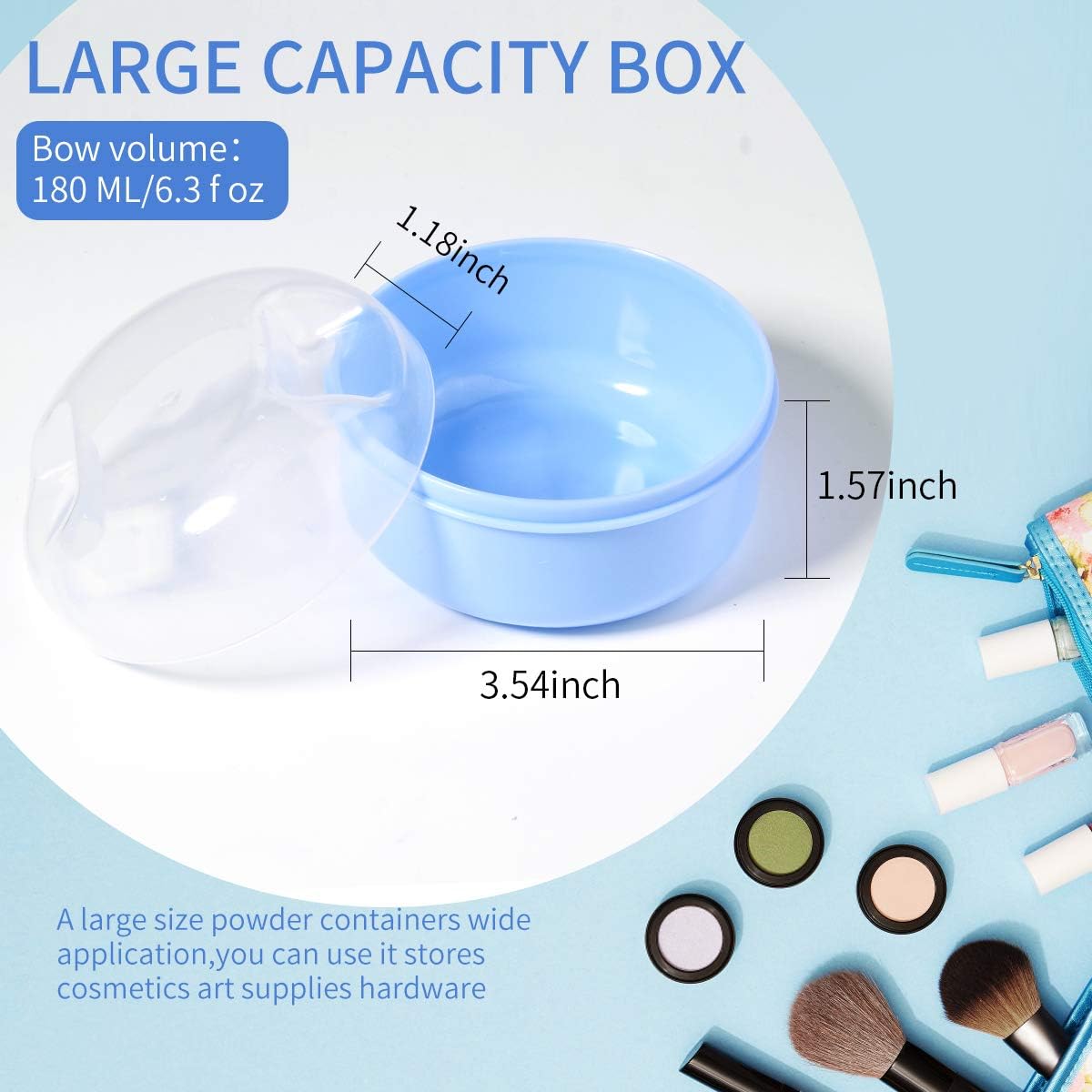 Two compact powder puff containers in pink and blue with soft acrylic puffs inside - 4
