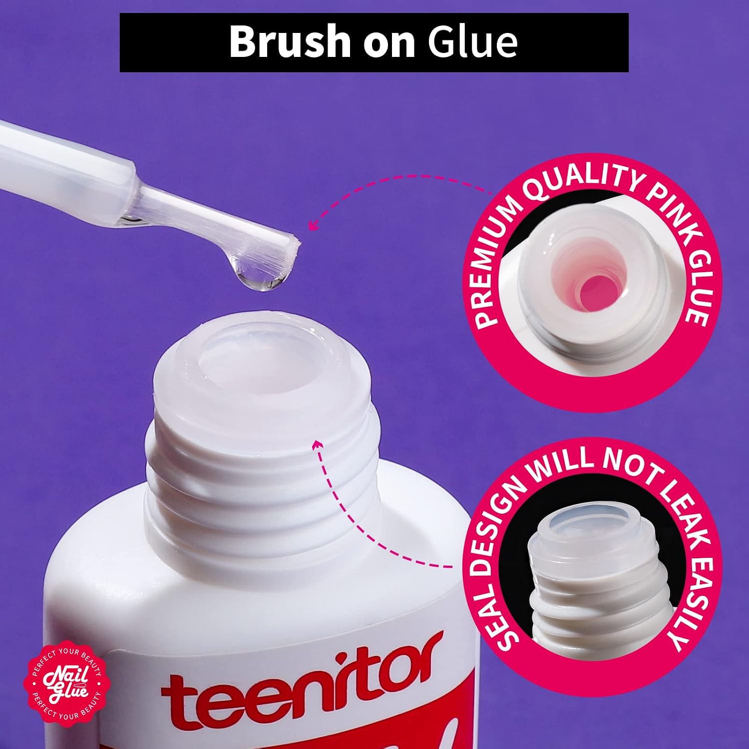 Teenitor brush-on nail glue kit with files and orange wood sticks - 2