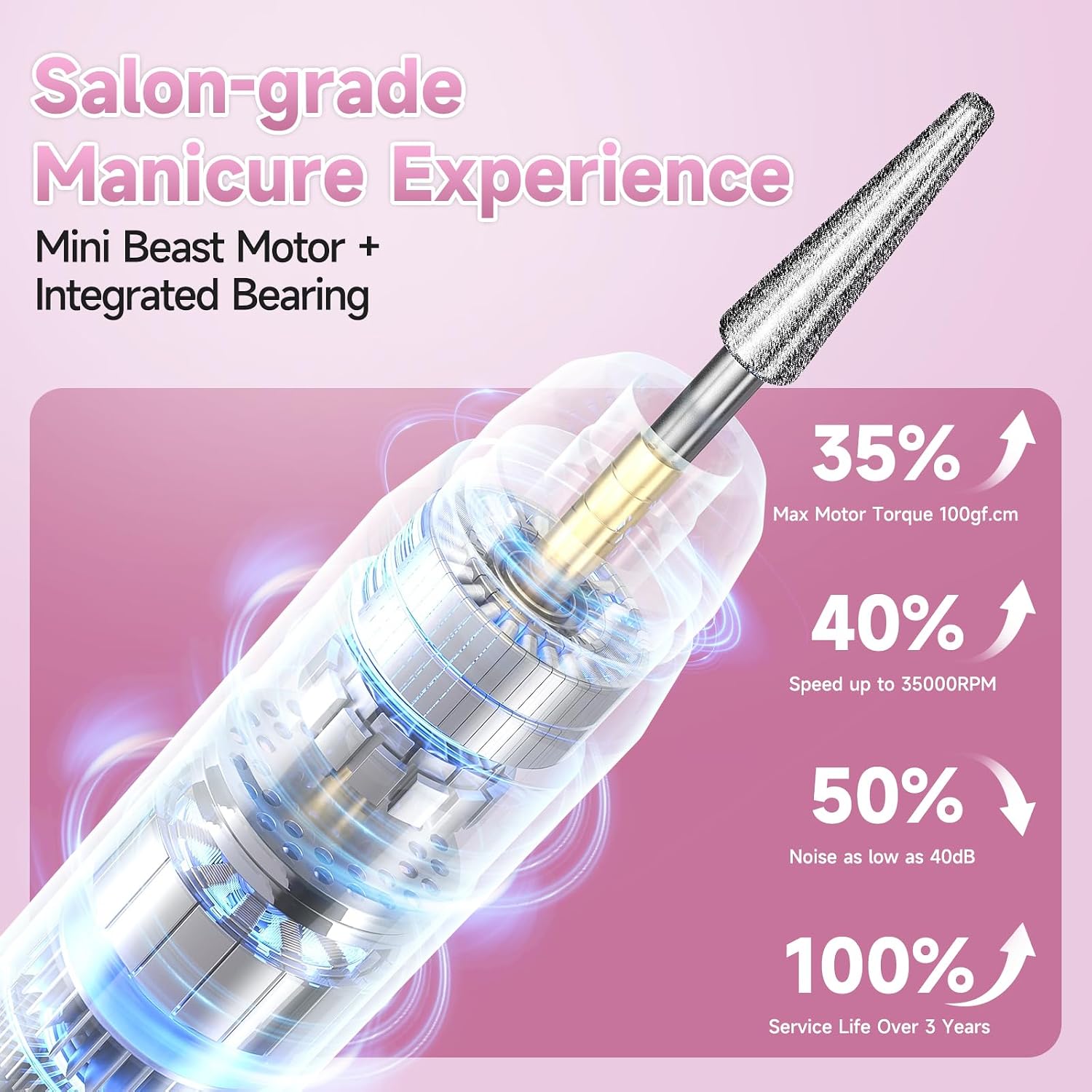 Rose gold cordless electric nail drill with LCD display and accessory kit - 3