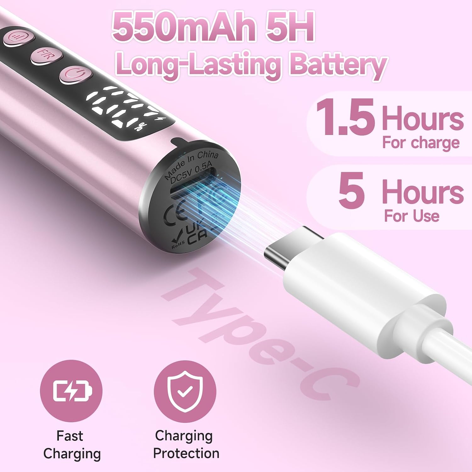 Rose gold cordless electric nail drill with LCD display and accessory kit - 4