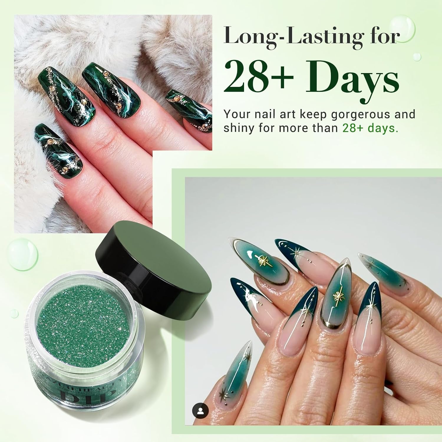 AZUREBEAUTY glitter green dip powder kit St. Patrick shades - 4