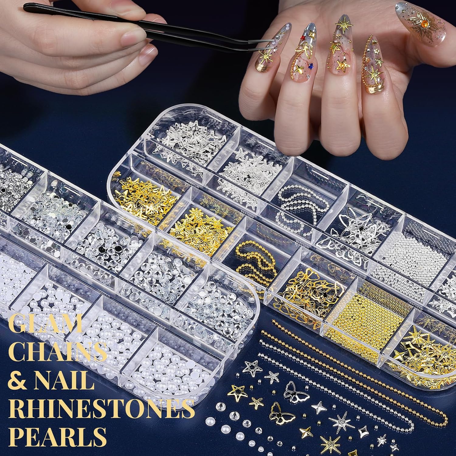 Fandamei nail art brushes, charms, dotting tools and floral stickers kit - 3