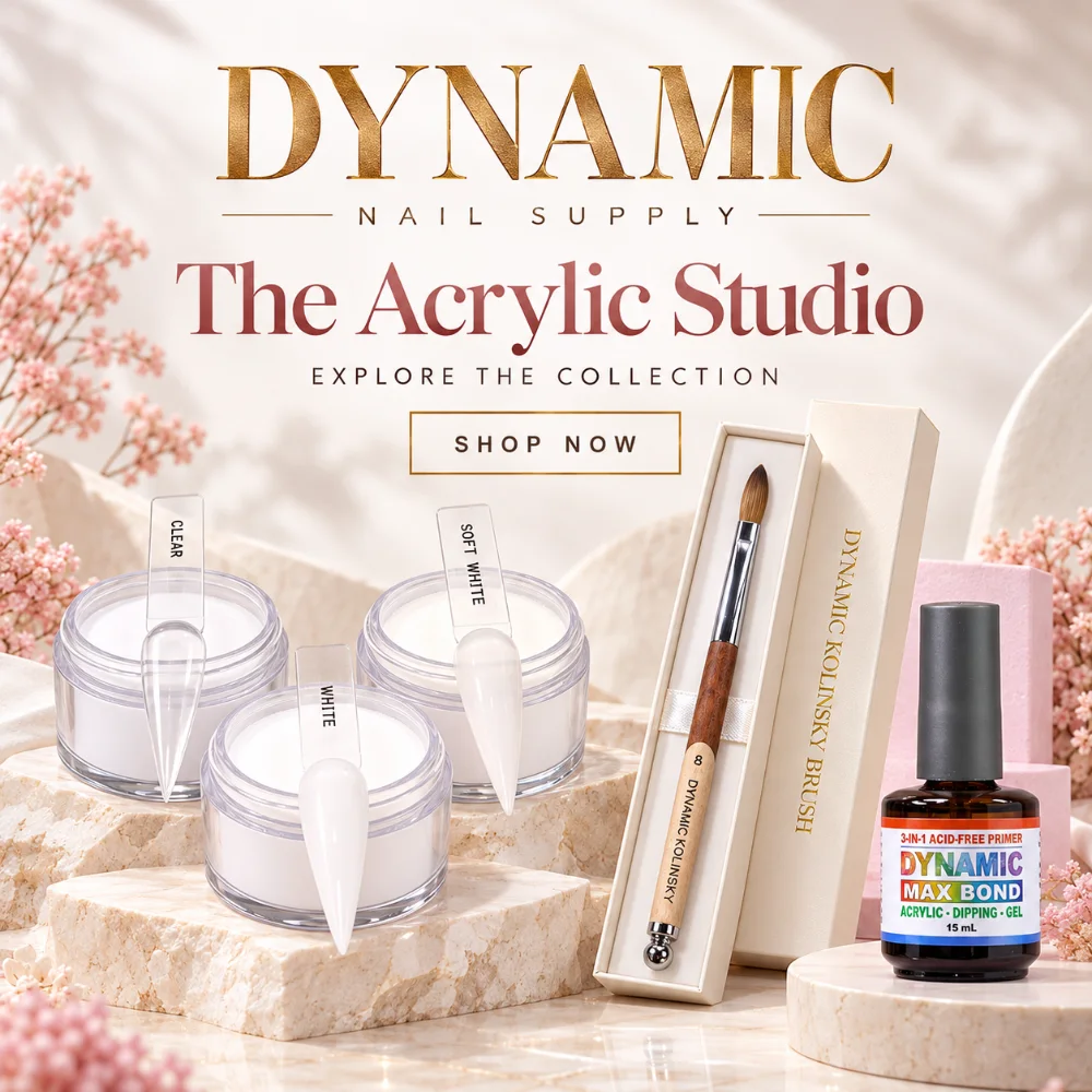Acrylic studio set: clear and white powders, kolinsky brush and acid-free primer
