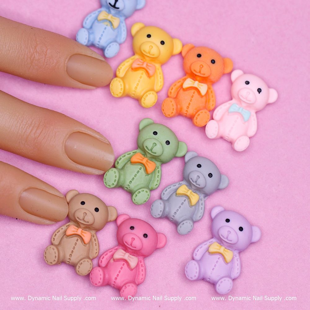 ten cartoon teddy bear nail charms - 3