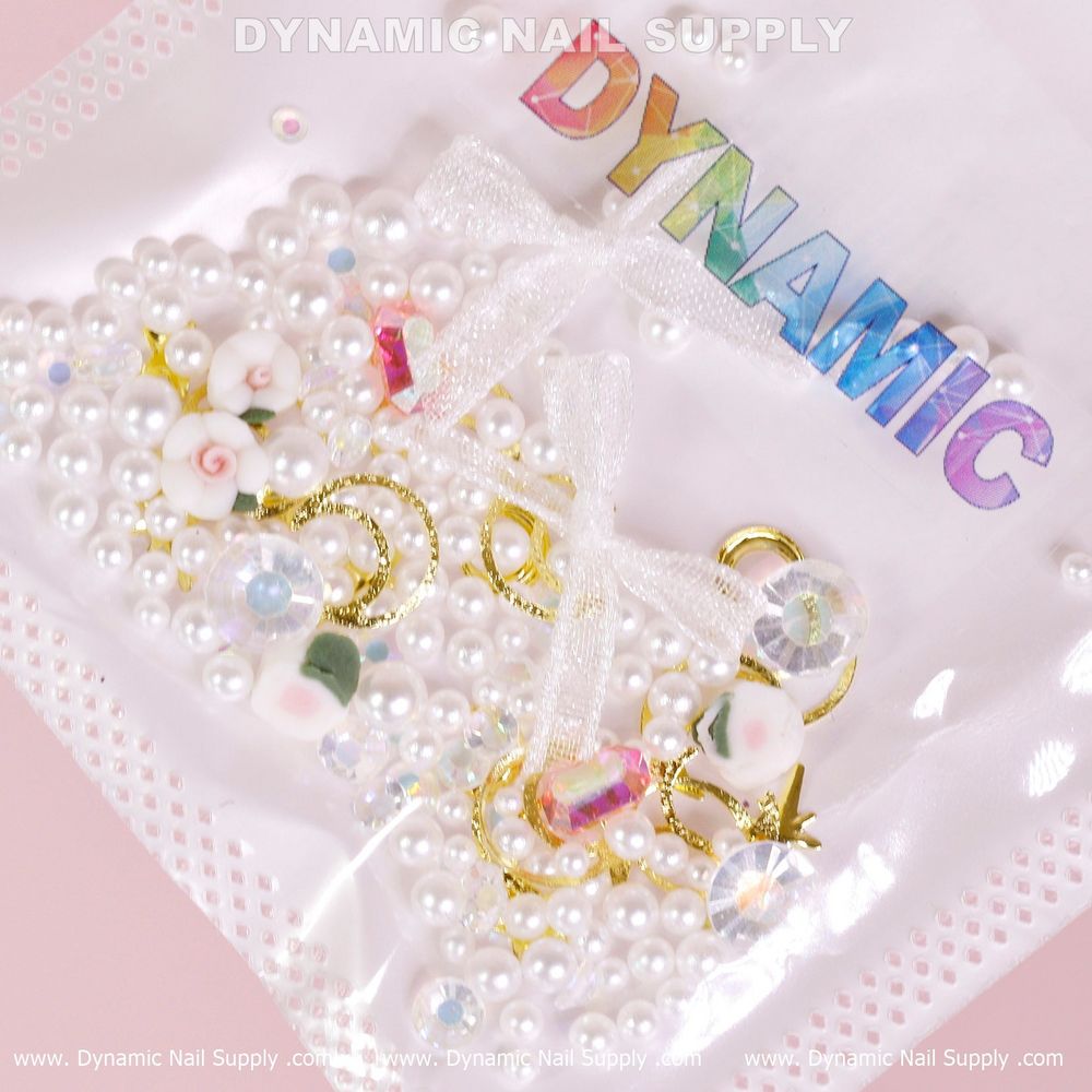 white pearl flower nail charms set - 2