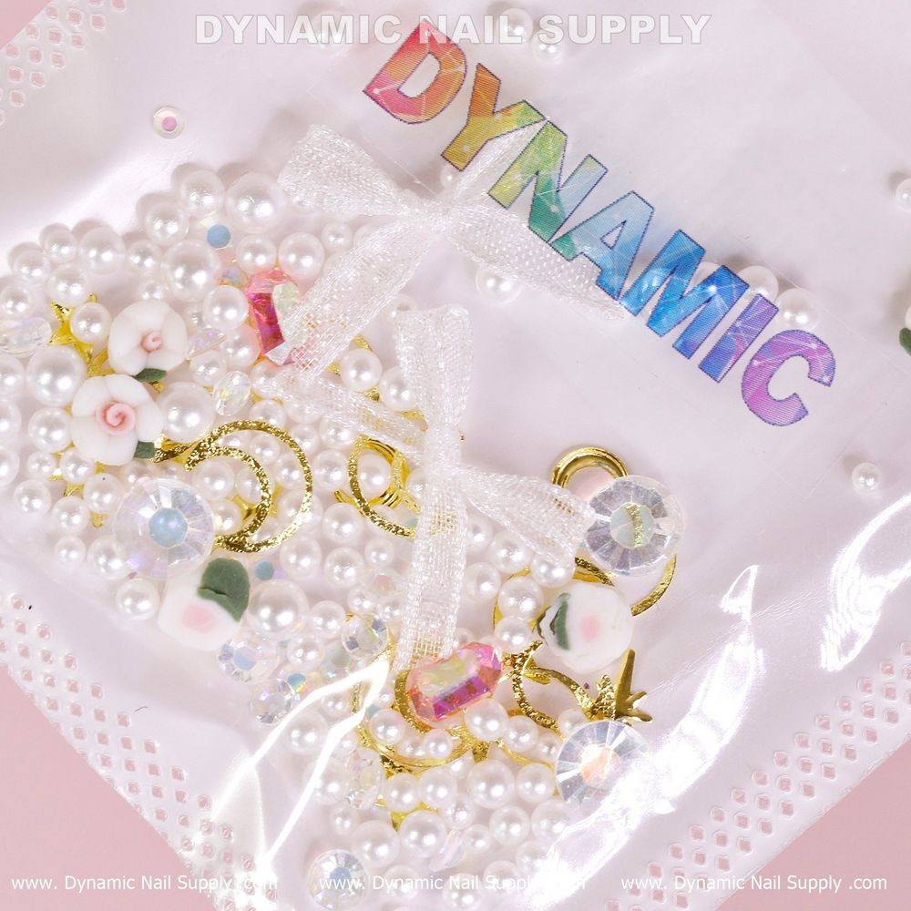 white pearl flower nail charms set - 3